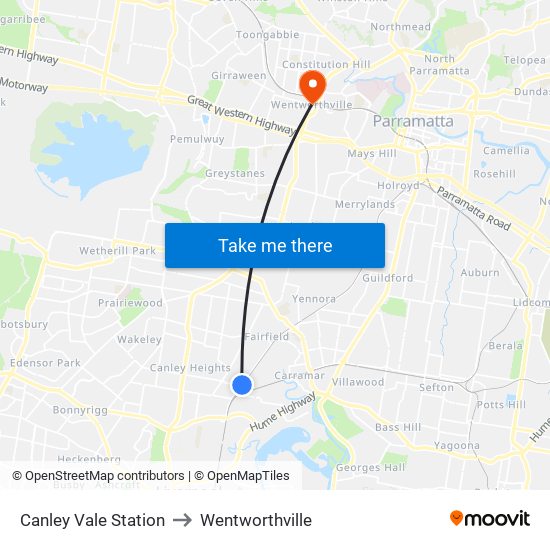 Canley Vale Station to Wentworthville map