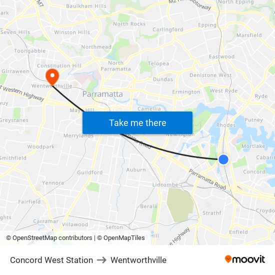 Concord West Station to Wentworthville map