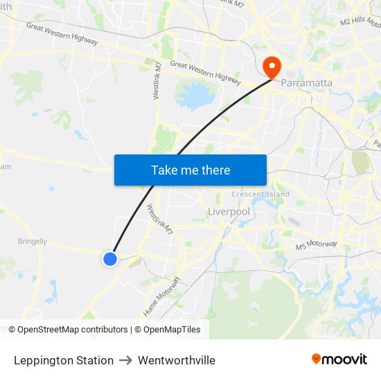 Leppington Station to Wentworthville map