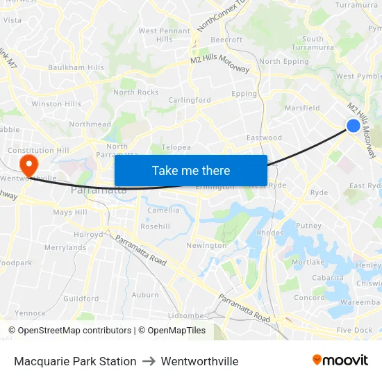 Macquarie Park Station to Wentworthville map