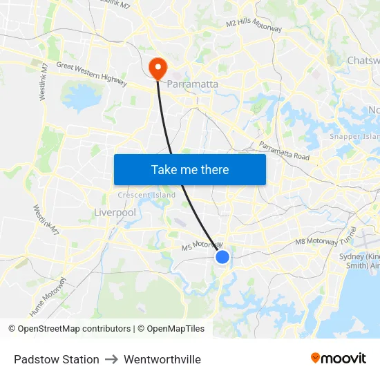 Padstow Station to Wentworthville map