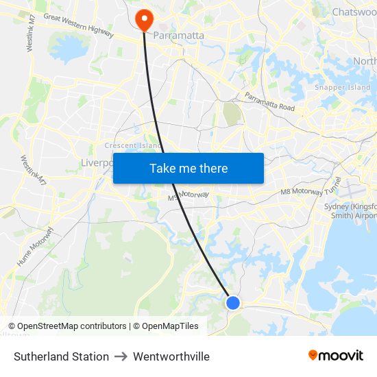 Sutherland Station to Wentworthville map