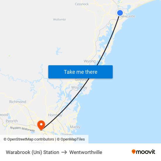 Warabrook Station to Wentworthville map