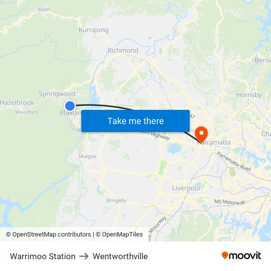 Warrimoo Station to Wentworthville map