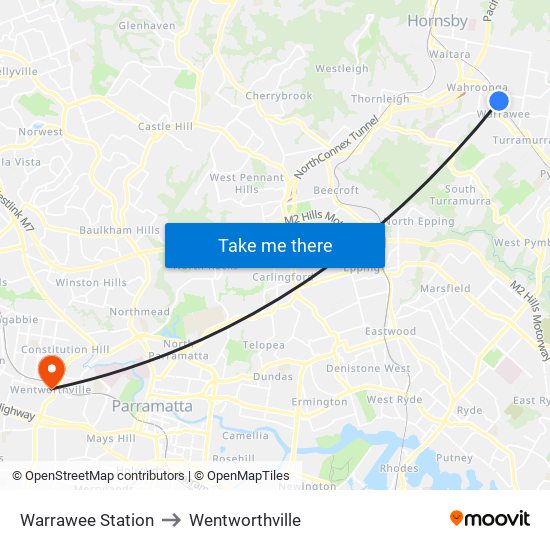Warrawee Station to Wentworthville map