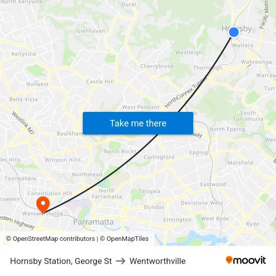 Hornsby Station, George St to Wentworthville map