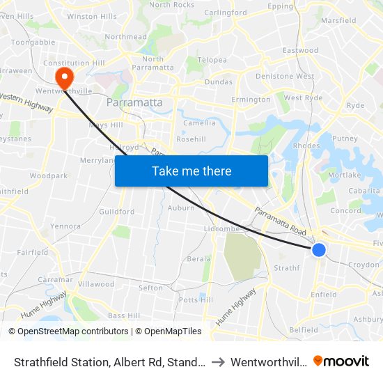 Strathfield Station, Albert Rd, Stand G to Wentworthville map