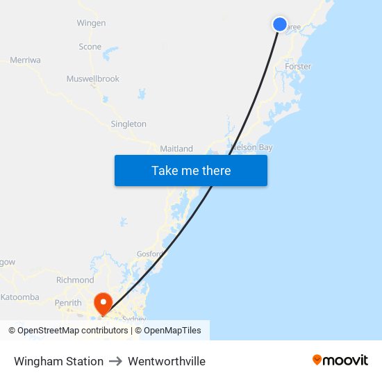 Wingham Station to Wentworthville map