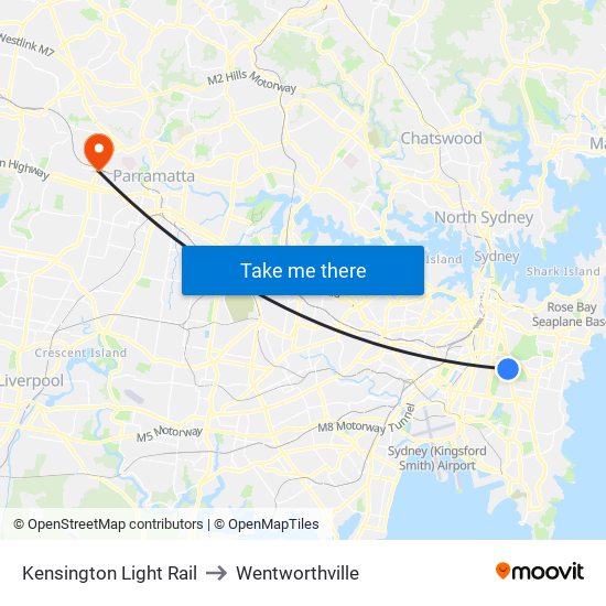 Kensington Light Rail to Wentworthville map