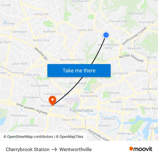 Cherrybrook Station to Wentworthville map
