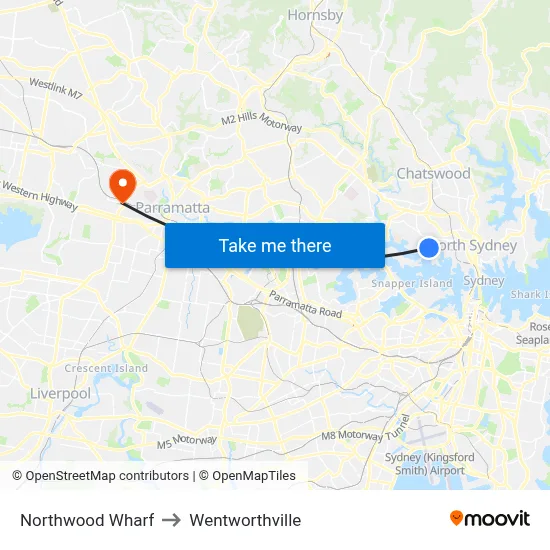 Northwood Wharf to Wentworthville map