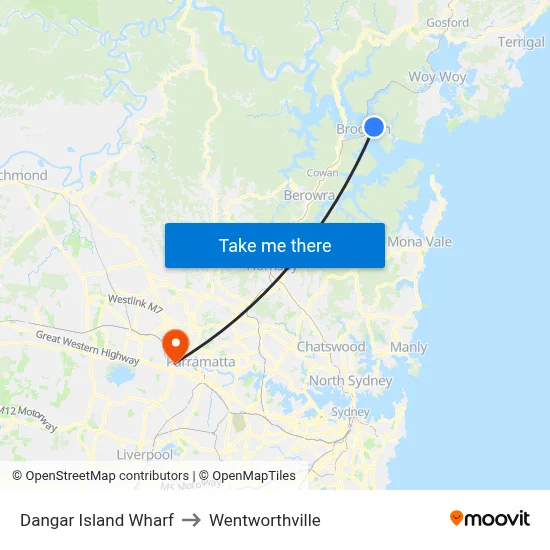 Dangar Island Wharf to Wentworthville map
