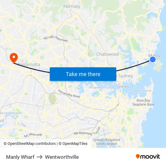 Manly Wharf to Wentworthville map