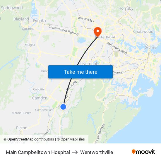 Main Campbelltown Hospital to Wentworthville map