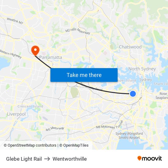 Glebe Light Rail to Wentworthville map