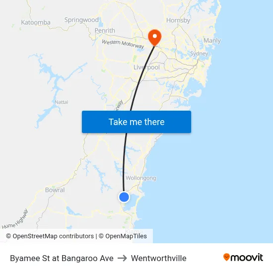 Byamee St at Bangaroo Ave to Wentworthville map