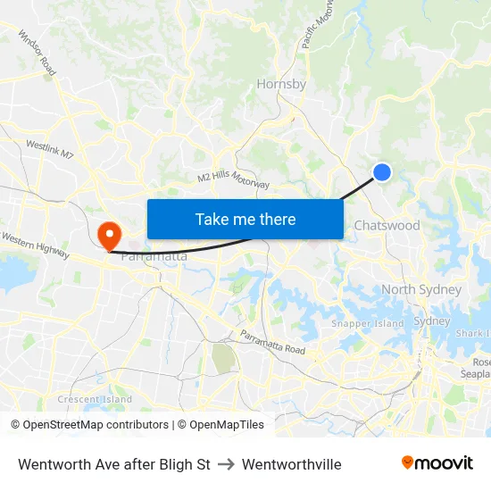 Wentworth Ave after Bligh St to Wentworthville map
