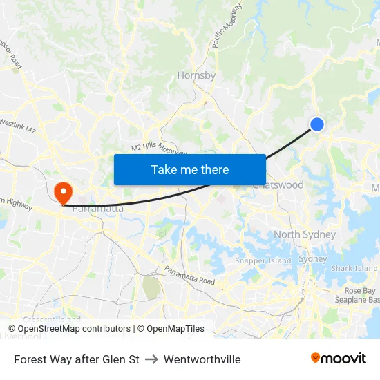 Forest Way after Glen St to Wentworthville map