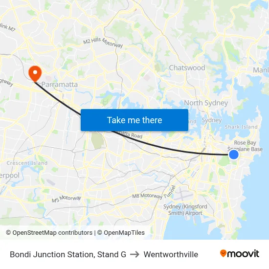 Bondi Junction Station, Stand G to Wentworthville map