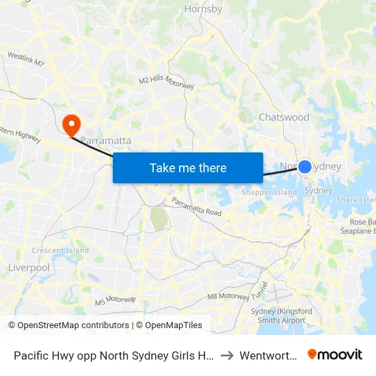 Pacific Hwy opp North Sydney Girls High School to Wentworthville map