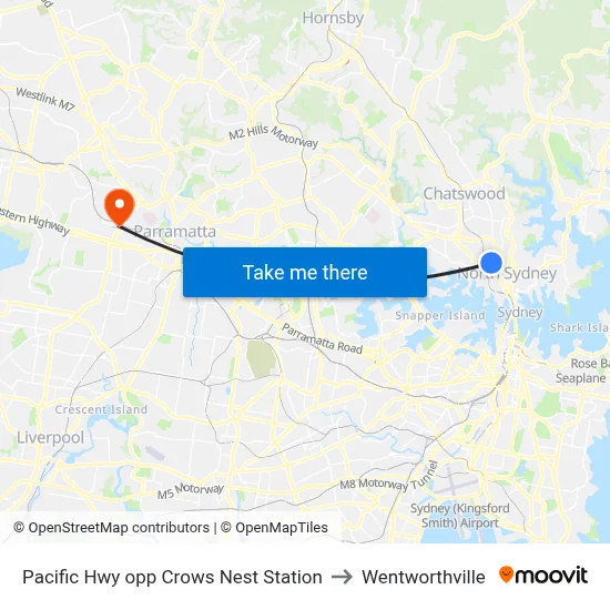 Pacific Hwy opp Crows Nest Station to Wentworthville map