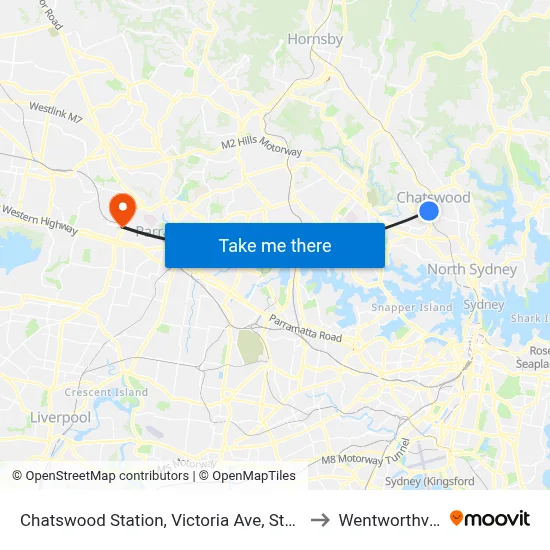 Chatswood Station, Victoria Ave, Stand E to Wentworthville map