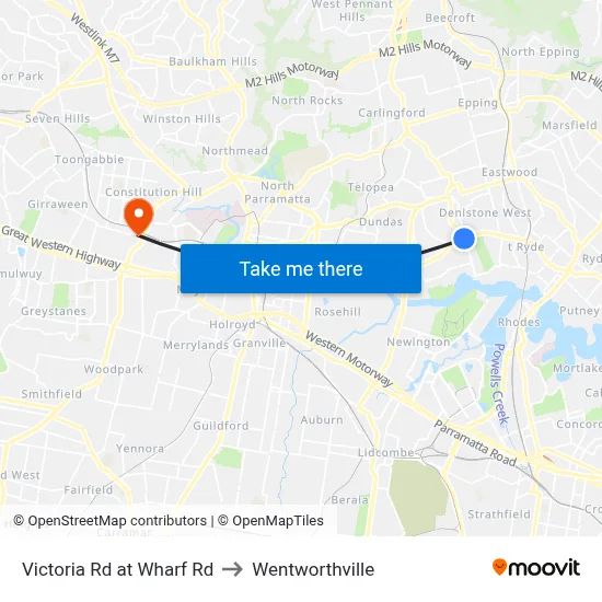 Victoria Rd at Wharf Rd to Wentworthville map