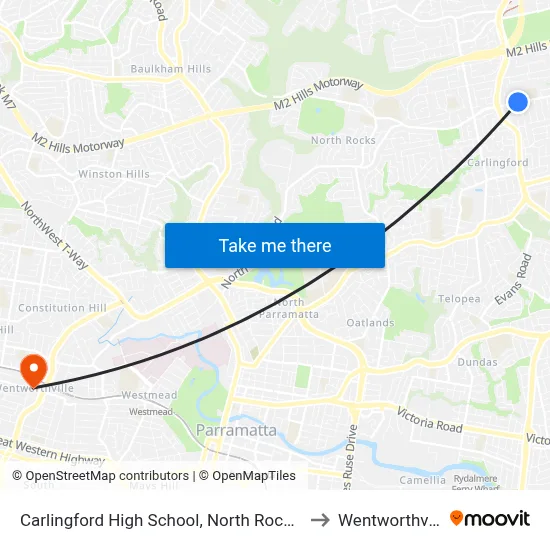 Carlingford High School, North Rocks Rd to Wentworthville map