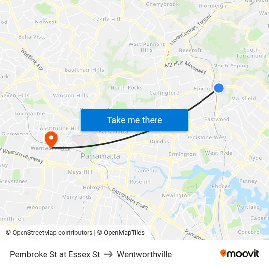 Pembroke St at Essex St to Wentworthville map