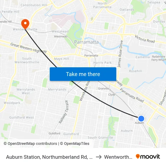 Auburn Station, Northumberland Rd, Stand C to Wentworthville map