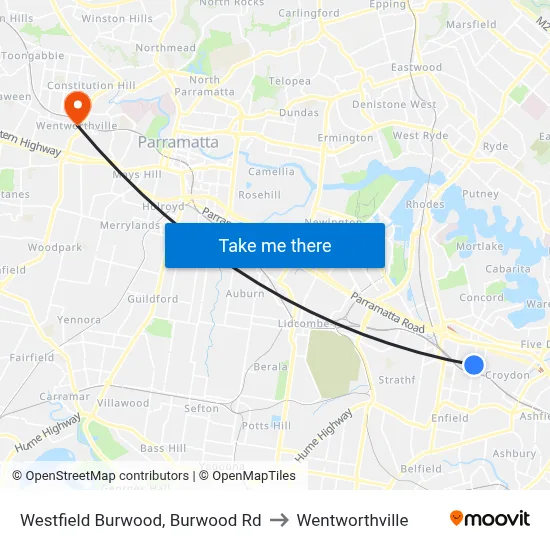 Westfield Burwood, Burwood Rd to Wentworthville map