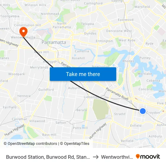 Burwood Station, Burwood Rd, Stand G to Wentworthville map