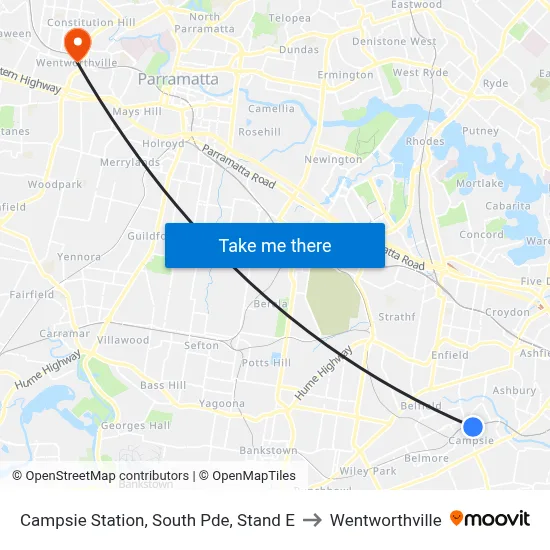 Campsie Station, South Pde, Stand E to Wentworthville map
