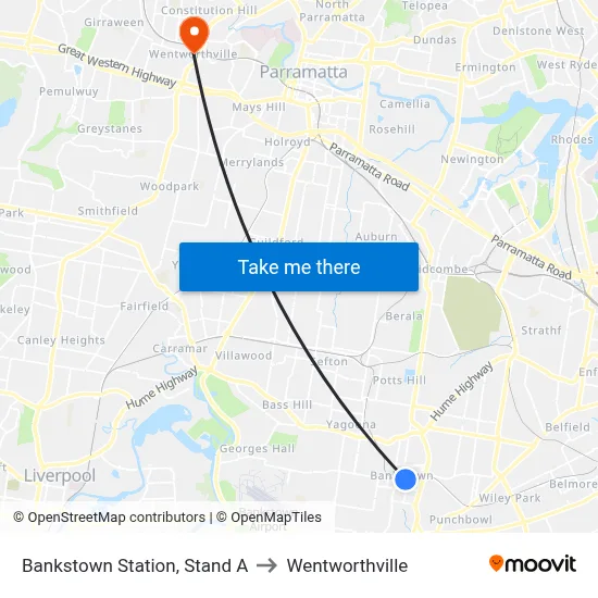 Bankstown Station, Stand A to Wentworthville map