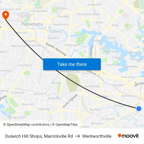 Dulwich Hill Shops, Marrickville Rd to Wentworthville map