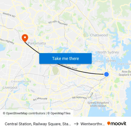 Central Station, Railway Square, Stand M to Wentworthville map