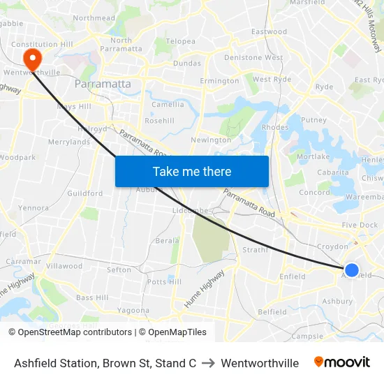 Ashfield Station, Brown St, Stand C to Wentworthville map