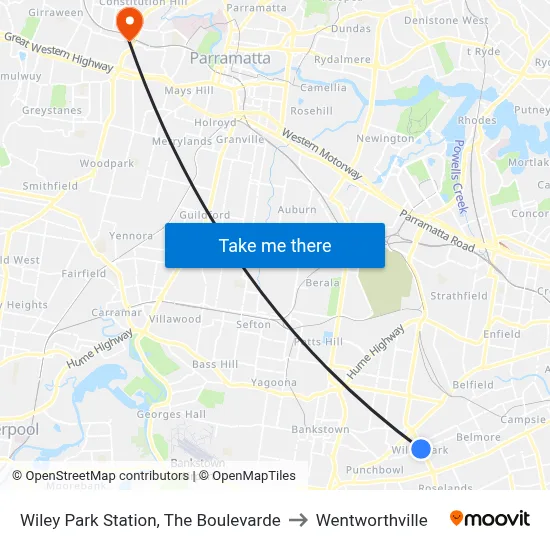 Wiley Park Station, The Boulevarde to Wentworthville map