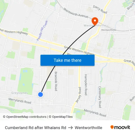 Cumberland Rd after Whalans Rd to Wentworthville map