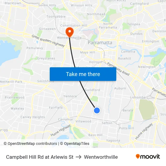 Campbell Hill Rd at Arlewis St to Wentworthville map