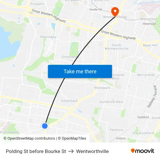 Polding St before Bourke St to Wentworthville map