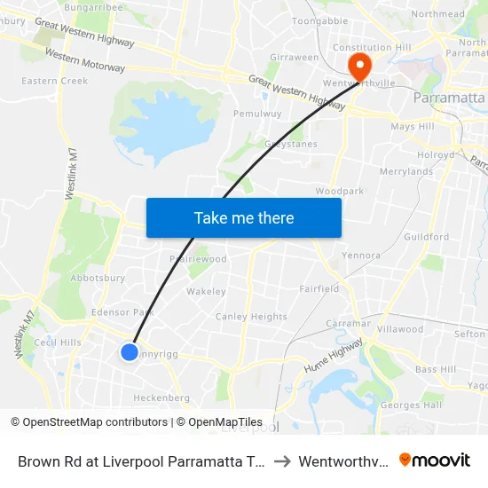 Brown Rd at Liverpool Parramatta Tway to Wentworthville map