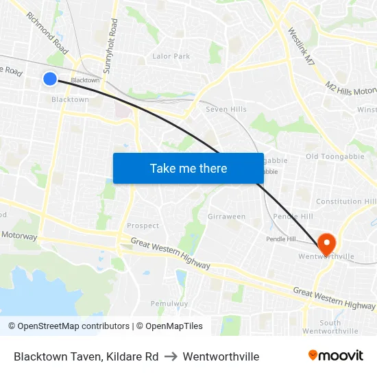 Blacktown Taven, Kildare Rd to Wentworthville map