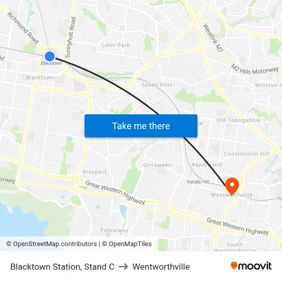 Blacktown Station, Stand C to Wentworthville map