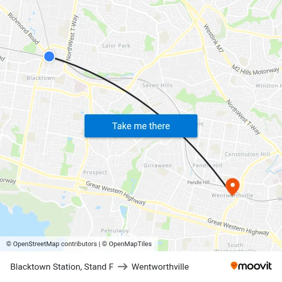 Blacktown Station, Stand F to Wentworthville map