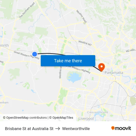 Brisbane St at Australia St to Wentworthville map