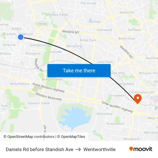 Daniels Rd before Standish Ave to Wentworthville map