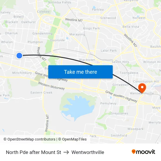 North Pde after Mount St to Wentworthville map