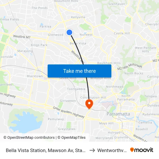 Bella Vista Station, Mawson Av, Stand A to Wentworthville map