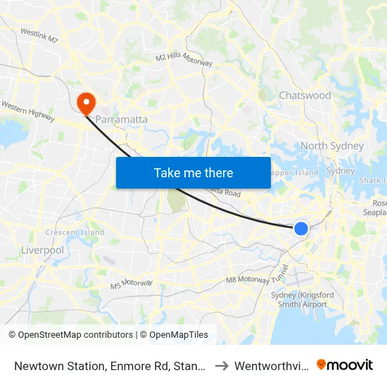 Newtown Station, Enmore Rd, Stand A to Wentworthville map